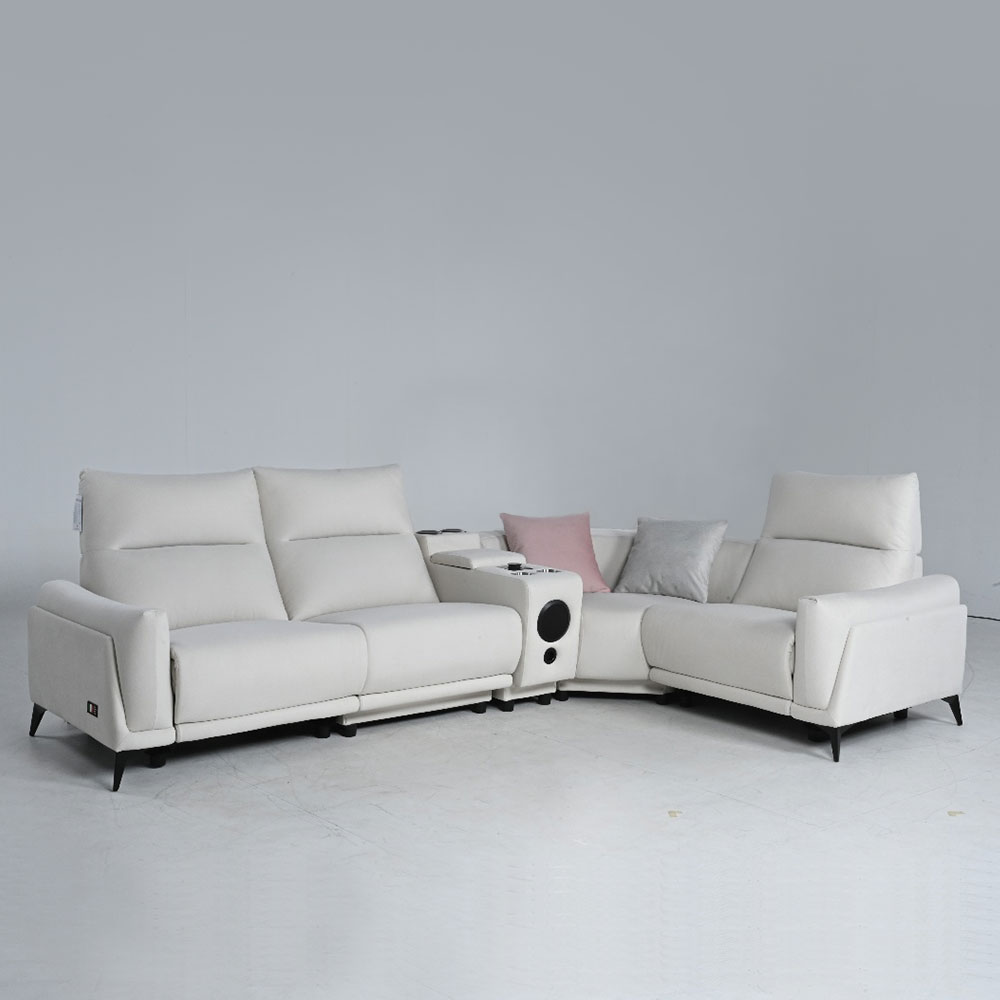 스코나 텐스트 메카 아쿠아텍스 패브릭 전동 리클라이너 소파 스툴미포함, 연그레이, 컵홀더 코너 5인용