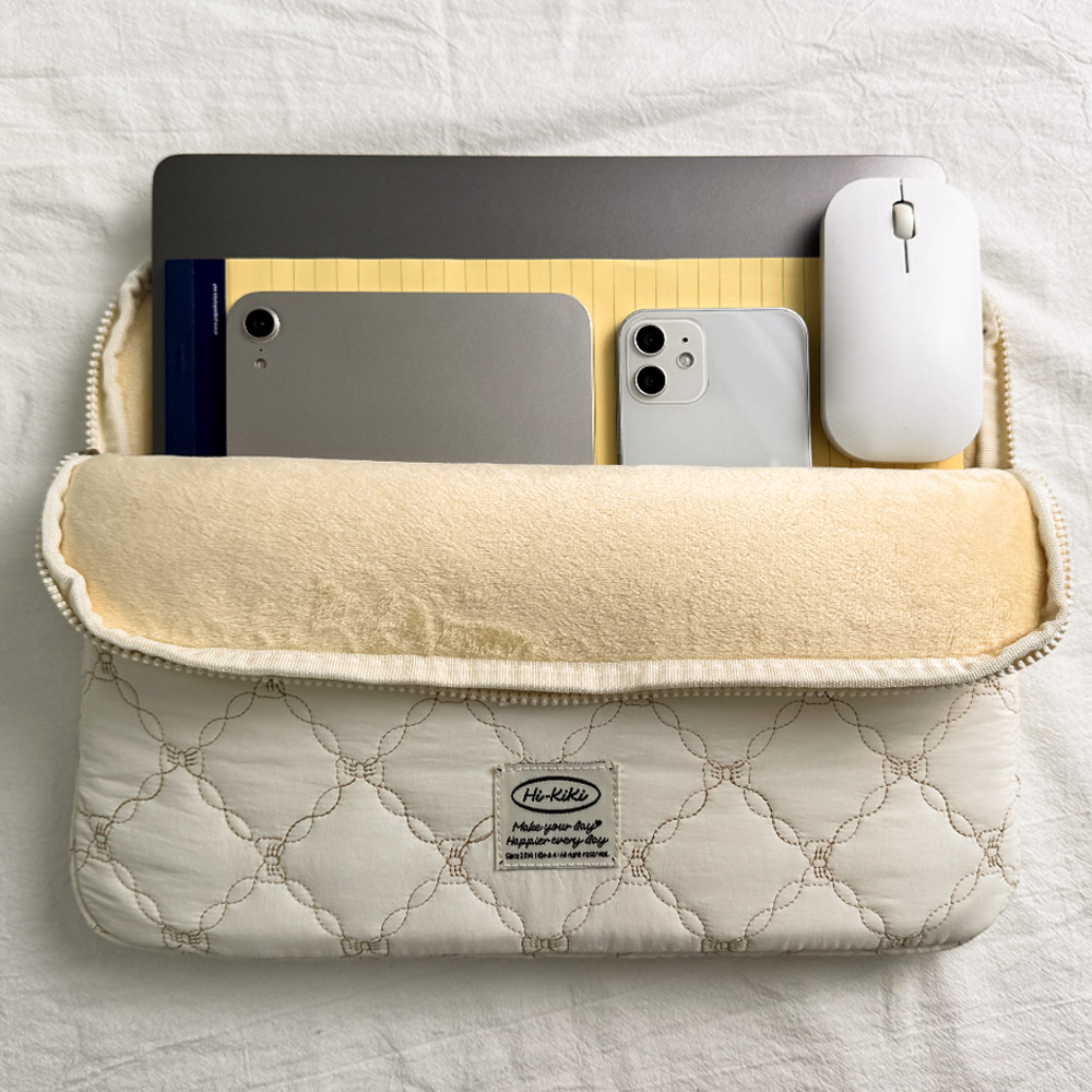 하이키키 로맨스퀼팅 노트북 아이패드 파우치 13인치(미디엄), 아이보리 - 상세 이미지 3