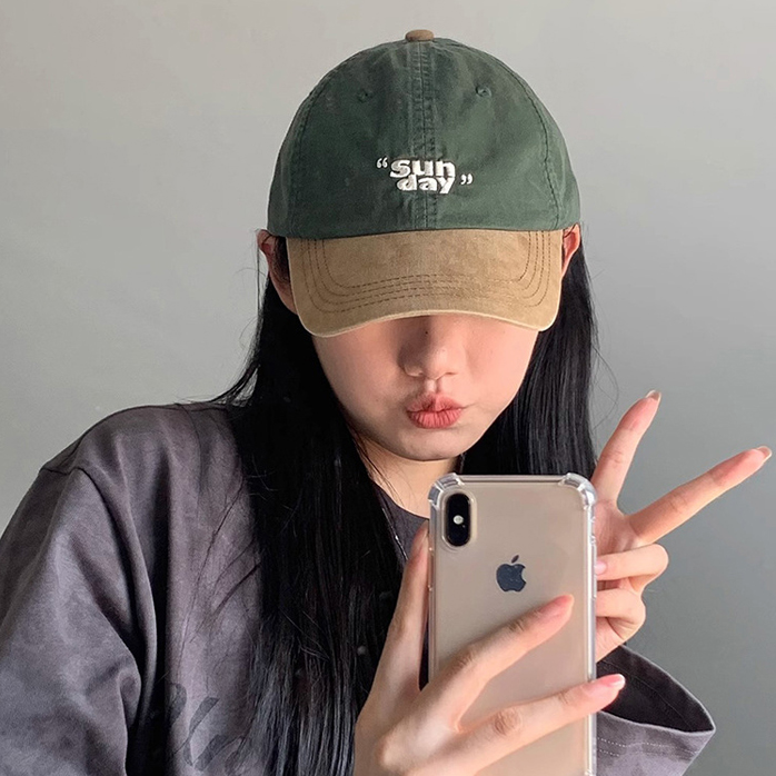 예쁜 선데이 투톤 레터링 자수 캡모자 캐주얼 야구 볼캡 여성 남성 커플 이미지 6