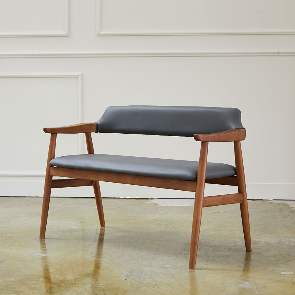 스코나 리필드 원목 가죽 2인 등받이 벤치 의자 1100