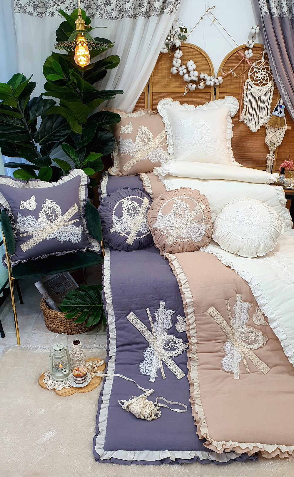 린넨레이스 프릴 쇼파패드4인용 3인용 돌쇼파패드 맞춤제작