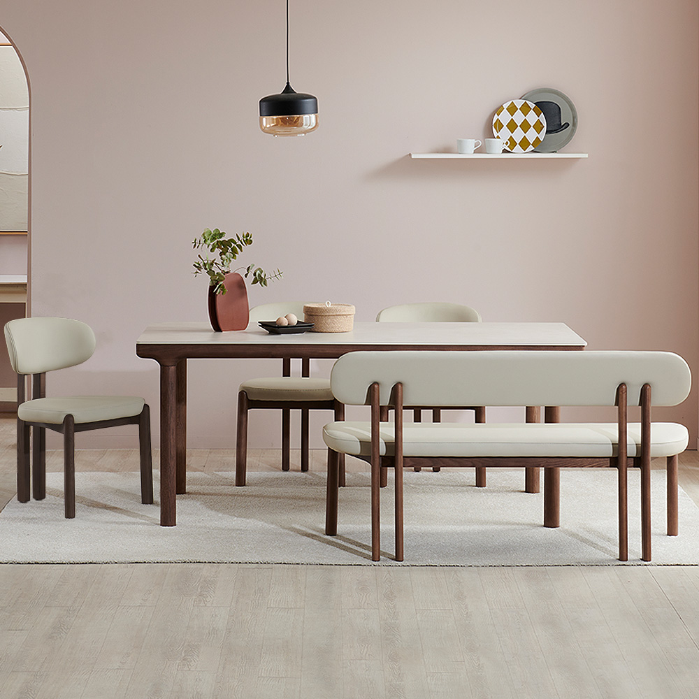 스코나 라토스 물푸레 애쉬 원목 실리콘레더 가죽 3인 등받이 벤치 의자