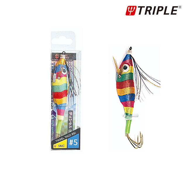 트리플 틴셀 왕눈이 문어에기 4훅 타코 전용 삼발이 에기 돌문어 피문어 5 색동