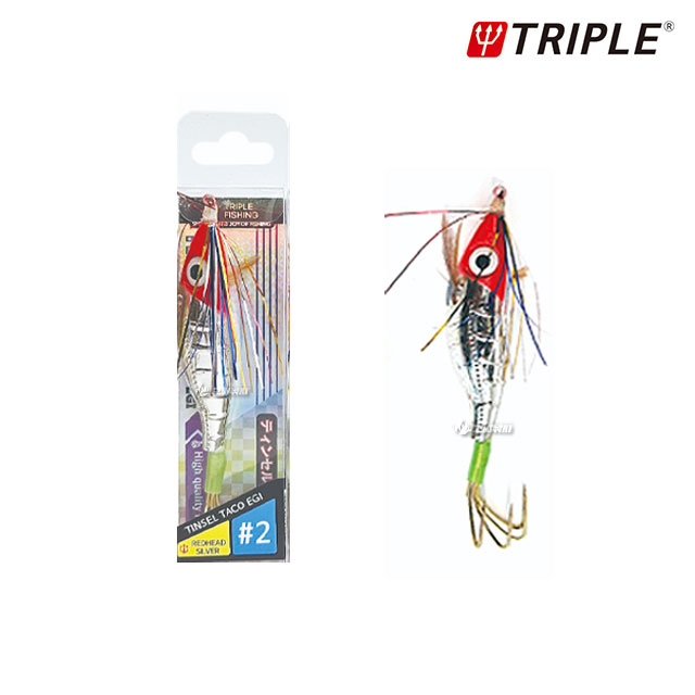 트리플 틴셀 왕눈이 문어에기 4훅 타코 전용 삼발이 에기 돌문어 피문어 2 레드헤드실버