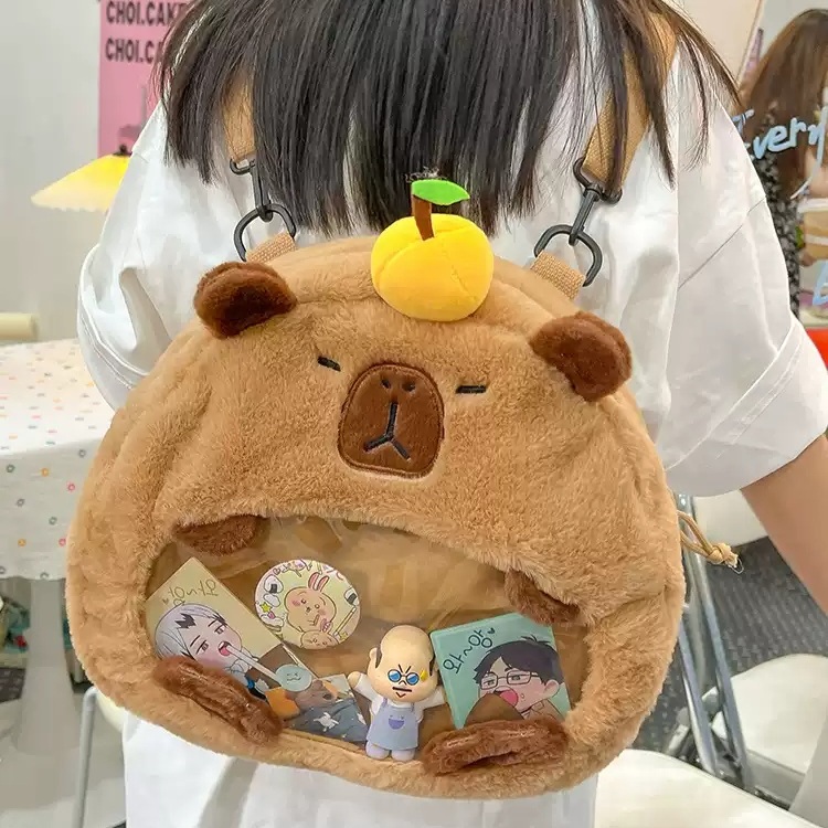 카피바라 가방 선물 학생 백팩 배낭 인형가방 숄더백 귀여운 동물 캐릭터 - 상품 이미지