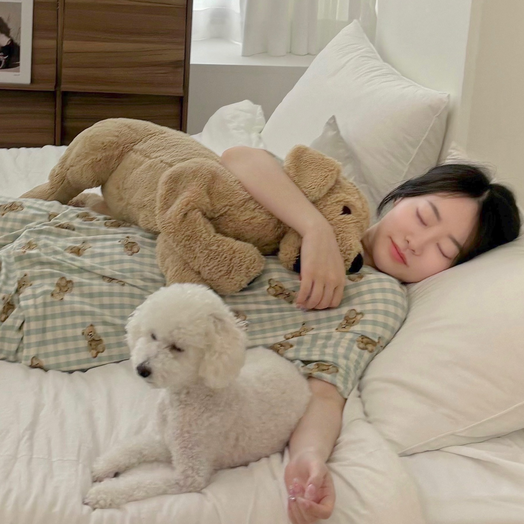 치즈 체크 곰돌이 반팔 잠옷세트 커플 빅사이즈 여름 파자마 제품 이미지