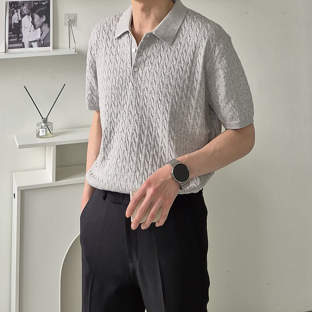 피케 티셔츠 남자 오버핏 반팔 카라티 꽈베기 여름 남성 반팔티 - 상품 이미지