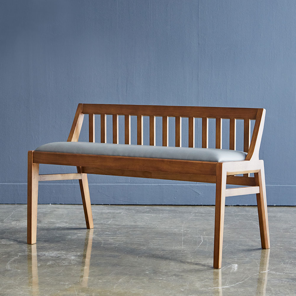 스코나 보리스 원목 가죽 2인 등받이 벤치 의자 1000