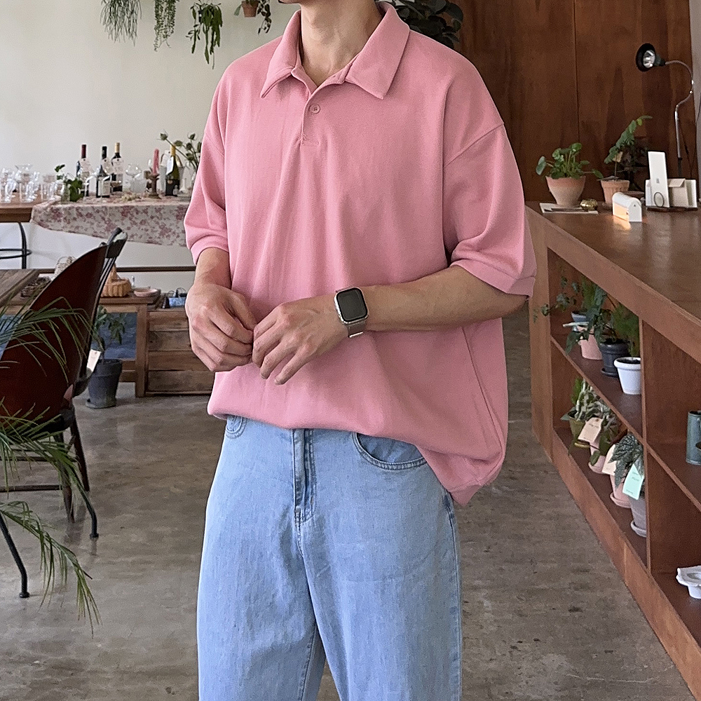 피케 티셔츠 남자 오버핏 반팔티 빅사이즈 반팔 카라 티셔츠 - 상세 이미지 3