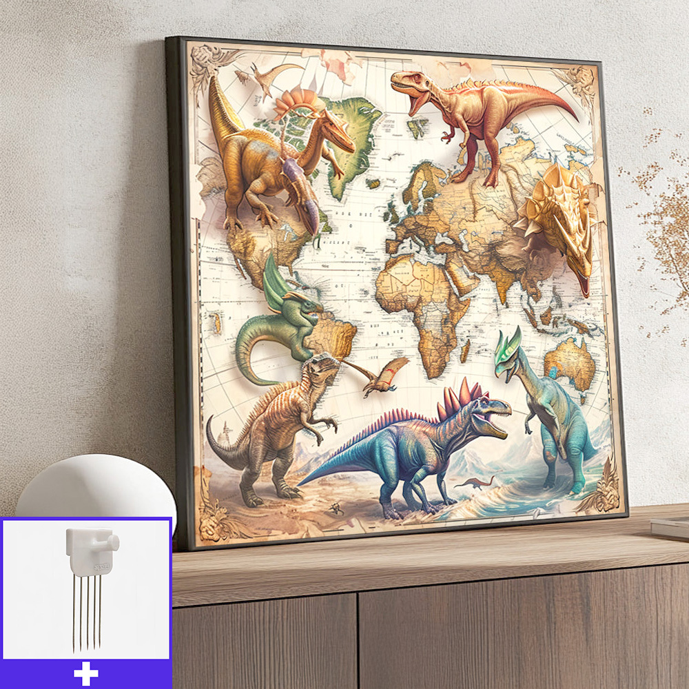 고대지도위공룡 45cm x 45cm 무광블랙 알루미늄액자 어린이방 공룡 - 메인 이미지