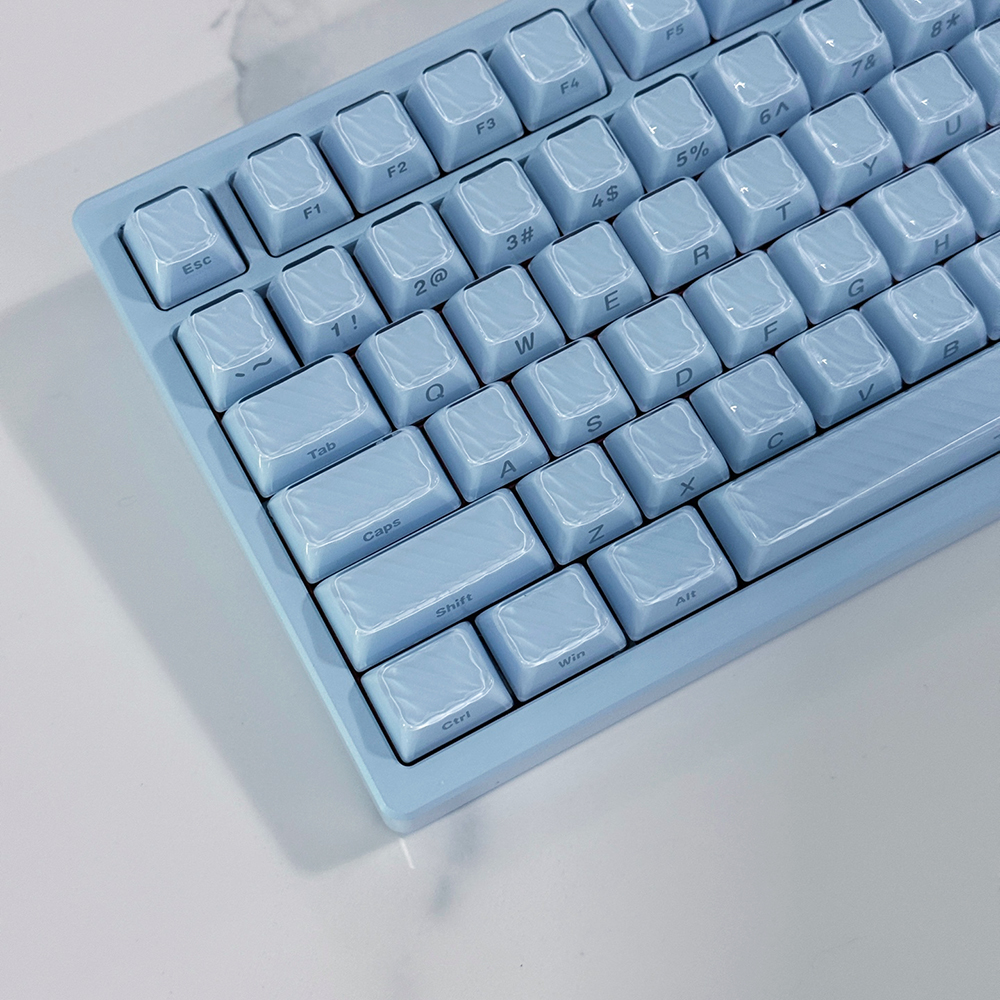 웨이브 크리스탈 블루 측각 투명 키캡 OEM PC 이중사출 기계식 키보드 독거미 앱코 - 상품 이미지