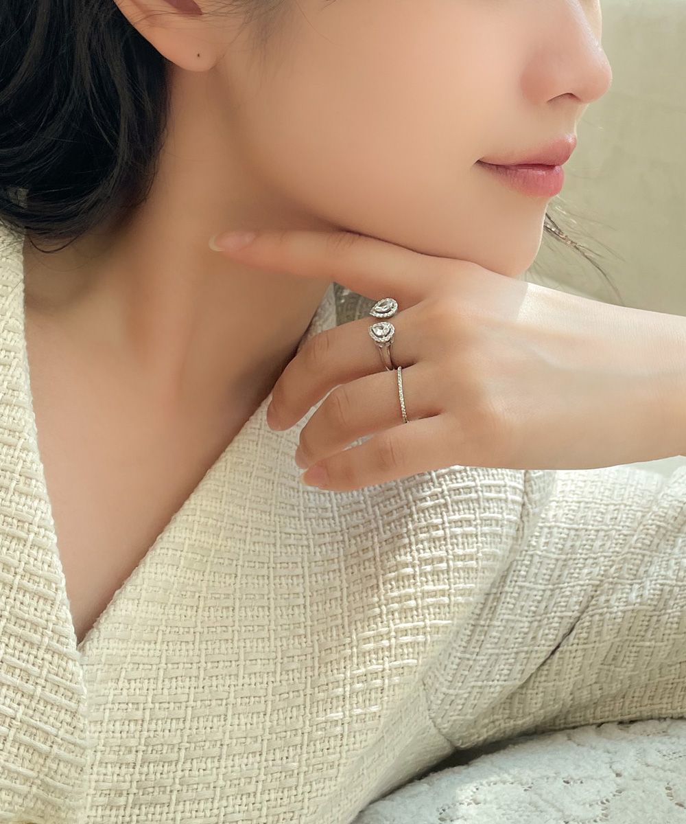 랩 다이아 몬드 페어컷 반지 3부 오픈링 물방울 조세핀 결혼 웨딩 기념일 선물 프러포즈 - 상세 이미지 5