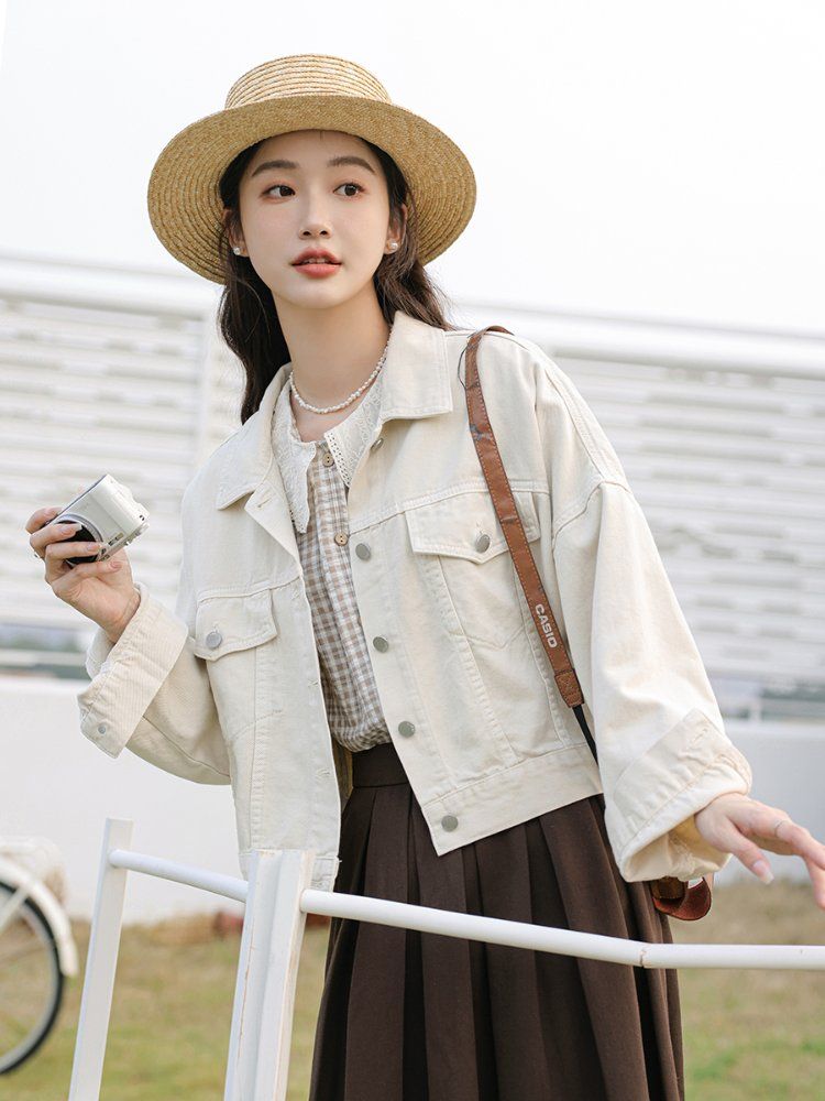 루즈핏 데님 코튼 면자켓 여성 간절기 아우터 봄 가을 애프리콧베이지 핑크 - 상세 이미지 2