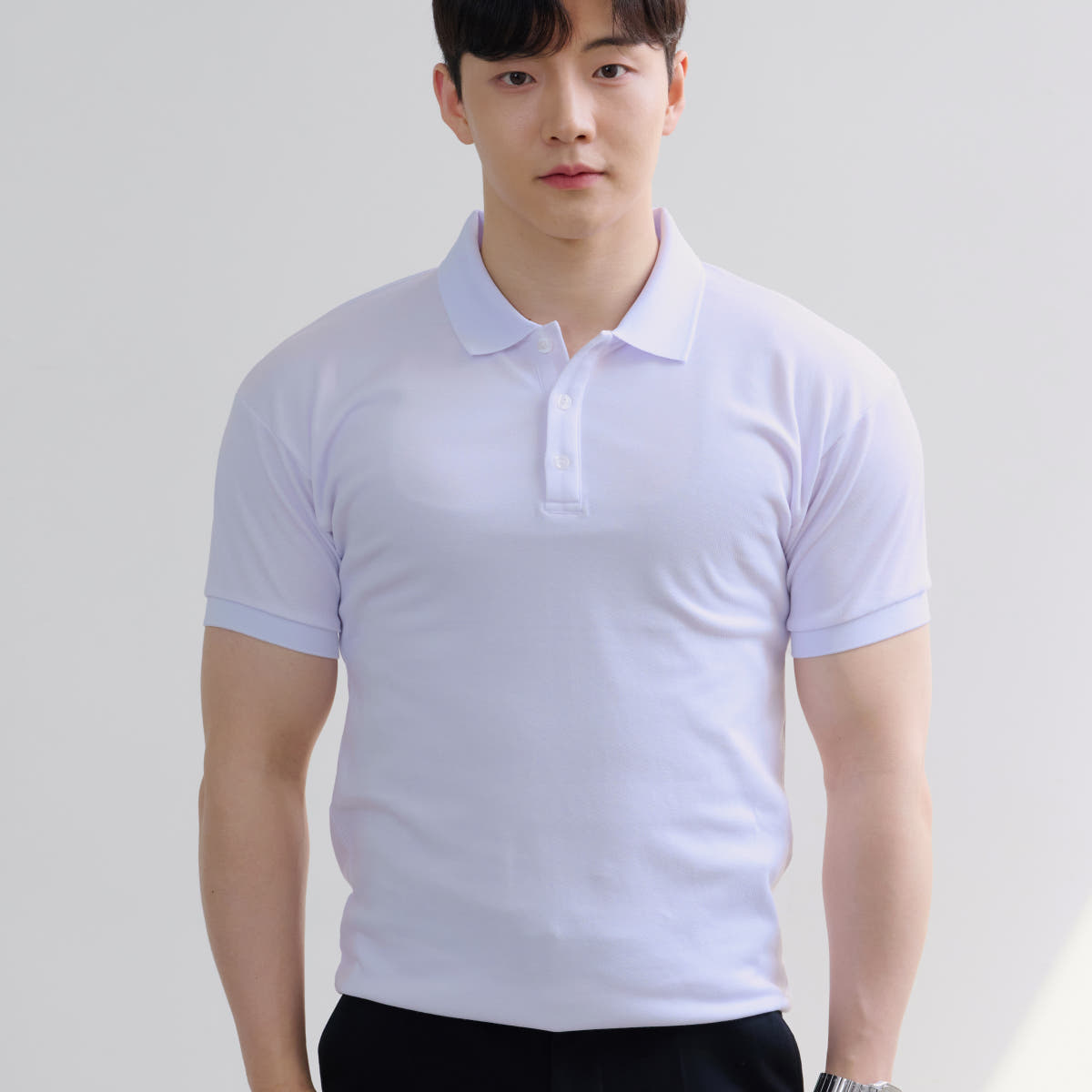핵쿨남 남자 머슬핏 반팔 카라 티셔츠