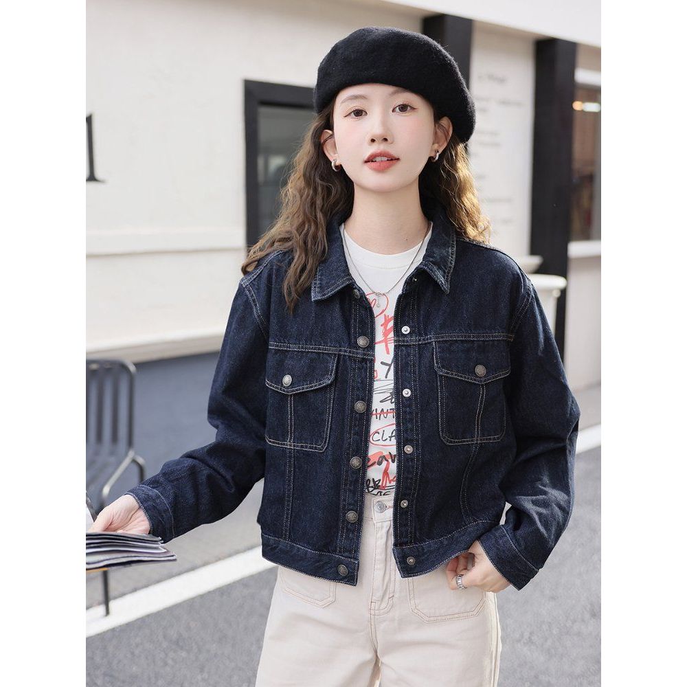 베이직 루즈핏 데님 청자켓 여성 간절기 아우터 봄 가을 진청 네이비
