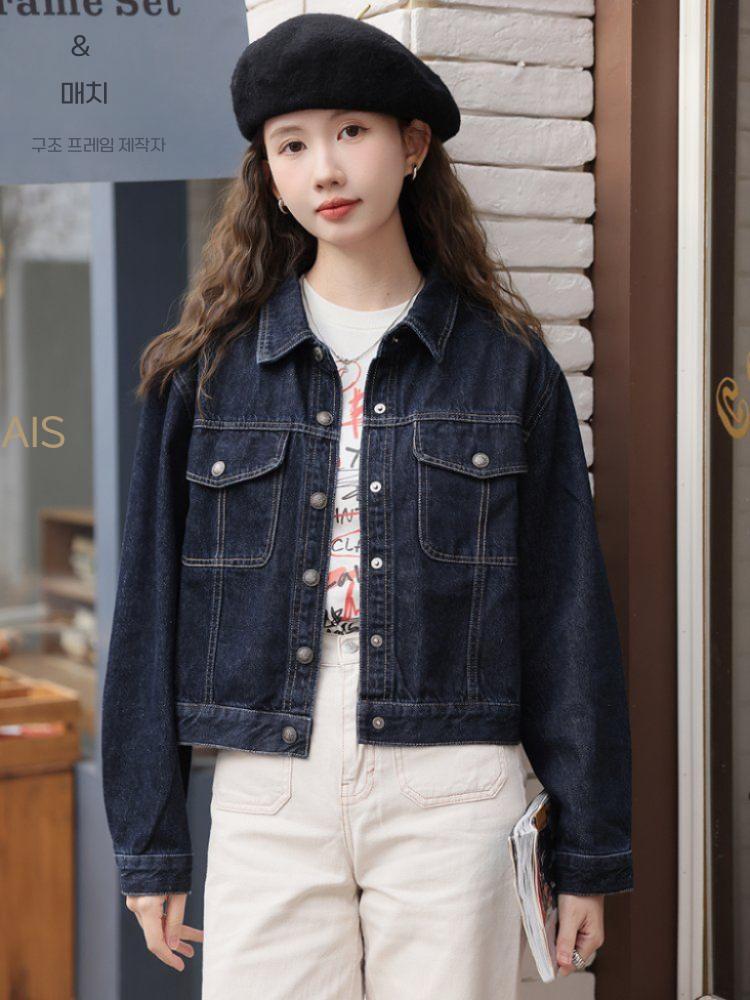 베이직 루즈핏 데님 청자켓 여성 간절기 아우터 봄 가을 진청 네이비 - 상세 이미지 4