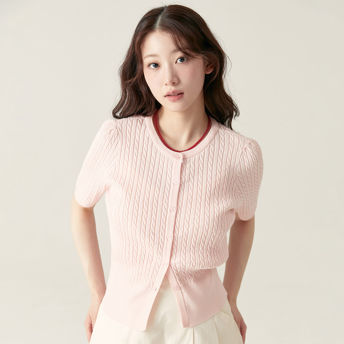 [올데이] 로엠 라운드넥 케이블 반팔 가디건 RMCKF25R98 - 상세 이미지 5