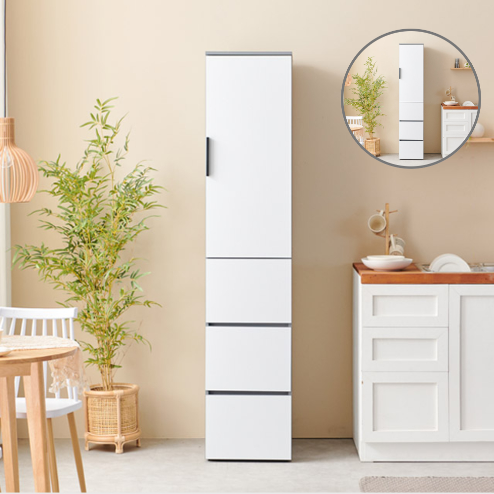 홈트리가구 키큰 렌지대 수납장 시리즈 - 주방 수납장 전자레인지 밥솥 틈새 400mm, 1단, 화이트그레이