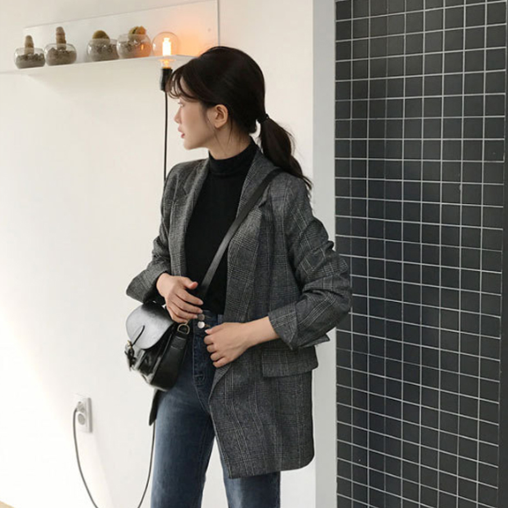 보이핏자켓 오버핏 마이 체크 블레이저 루즈핏 간절기 자켓 - 상세 이미지 4