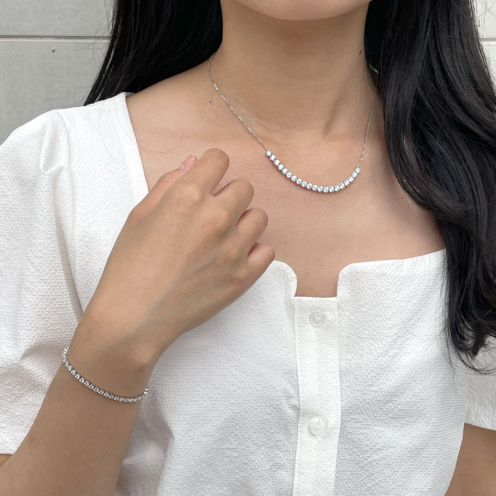 1부 랩 다이아 3.5mm 하프 테니스 목걸이 결혼 기념일 선물 - 상세 이미지 4