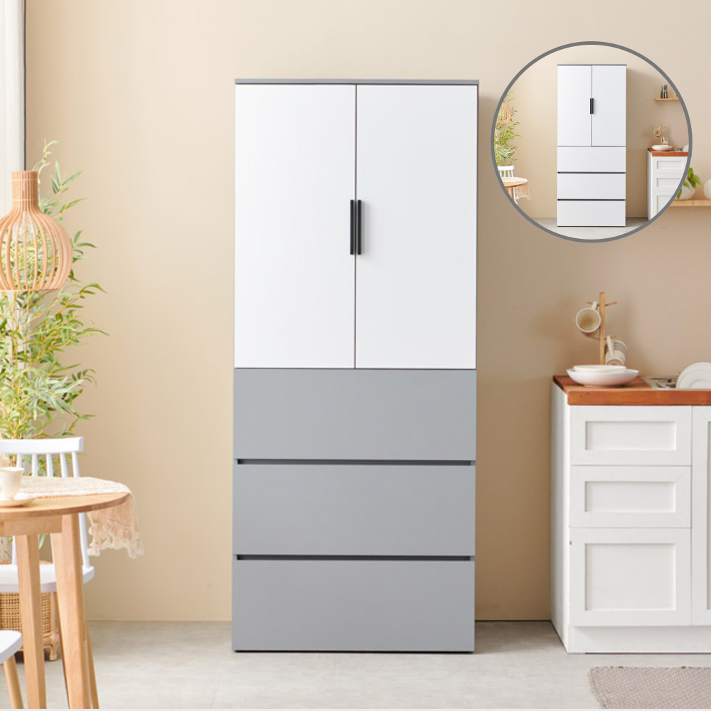 홈트리가구 키큰 렌지대 수납장 시리즈 - 주방 수납장 전자레인지 밥솥 하부서랍 800mm, 1단, 투톤그레이