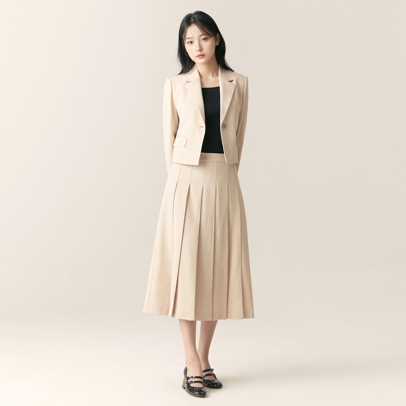 로엠 린넨라이크 플리츠 롱 스커트 RMWHF24R13