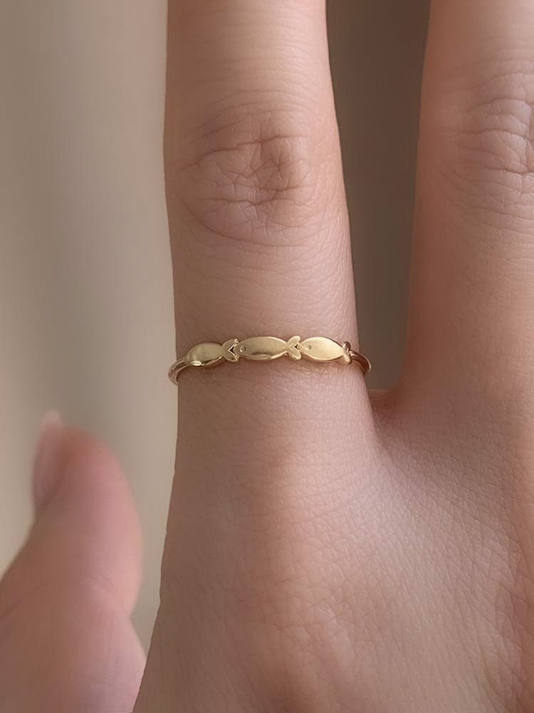 [무배] 14k 트리플 물고기반지 5-21호 - 애끼 모녀링 우정 행운 로즈골드