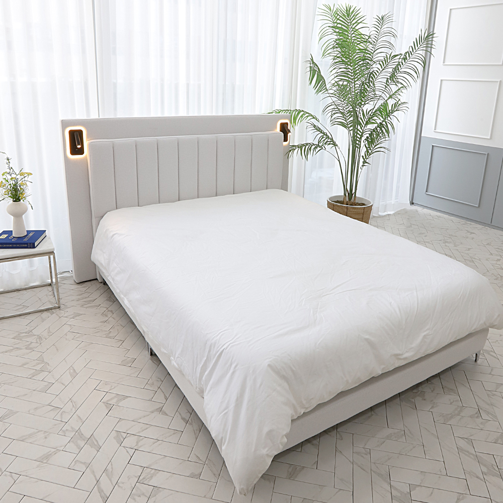 린다 호텔침대 프레임 평상형 패브릭 LED 조명 저상형 침대프레임 퀸 킹 겸용 CL525