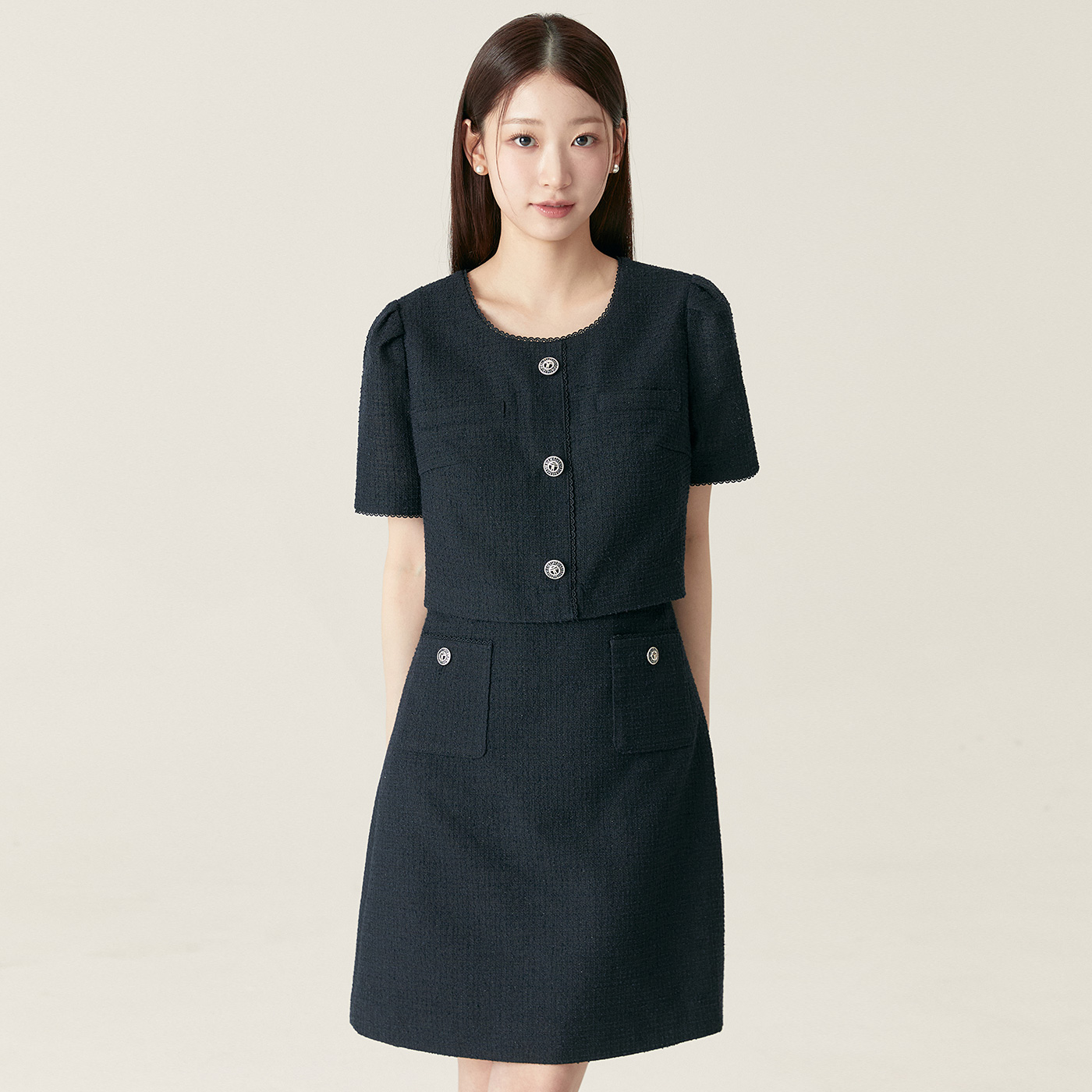 로엠 트위드 프릴 2in1 미니원피스 RMOWF25S12