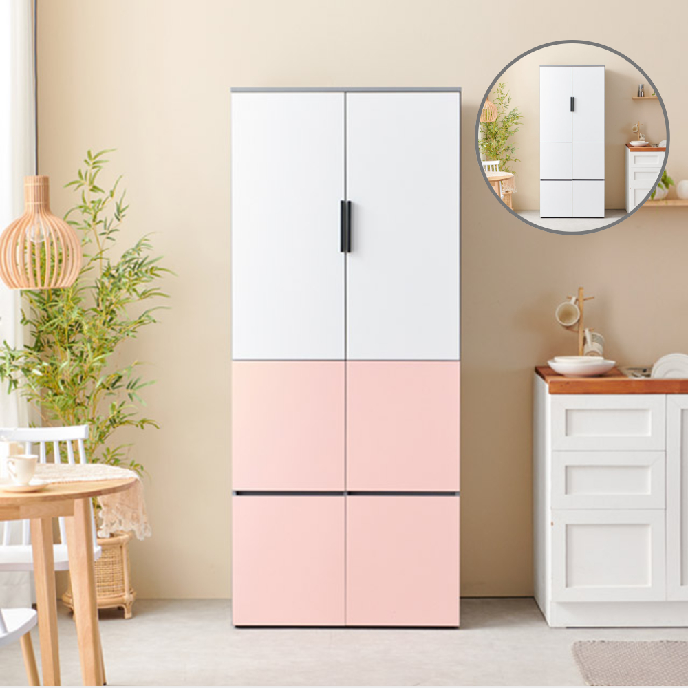 홈트리가구 키큰 렌지대 수납장 시리즈 - 주방 수납장 전자레인지 밥솥 6도어 800mm, 1단, 투톤핑크