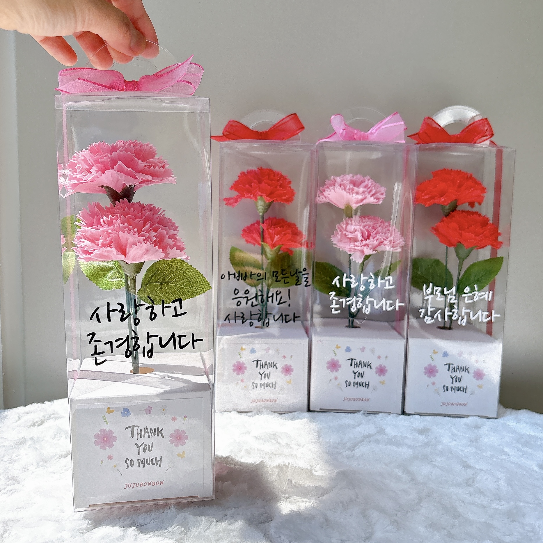 두송이 카네이션 레터링 스승의날 어버이날 비누꽃 효도 이벤트 핑크 블랙 - 상세 이미지 2