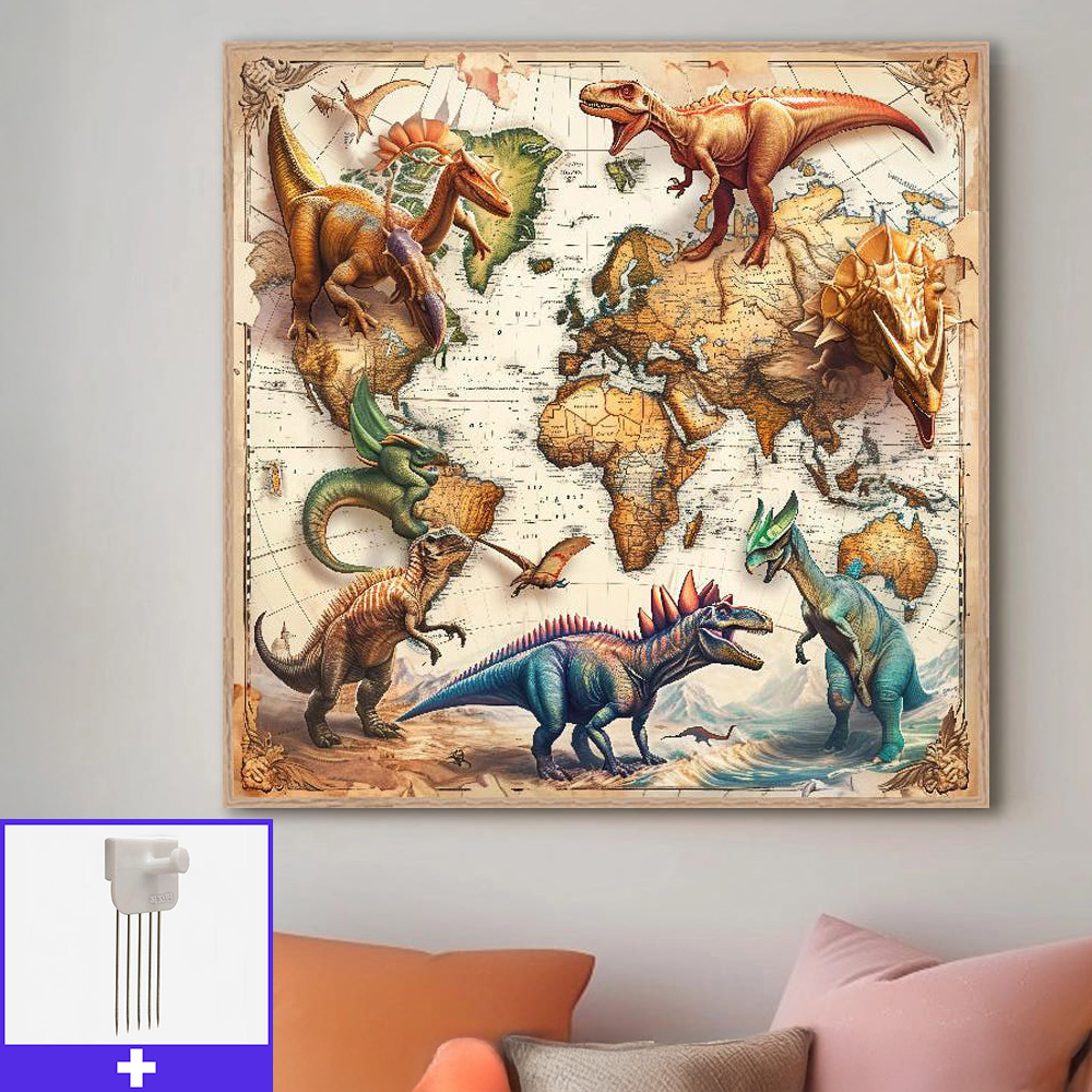 고대지도위공룡 80cm x 80cm 무광오크 알루미늄액자 어린이방 공룡 - 메인 이미지