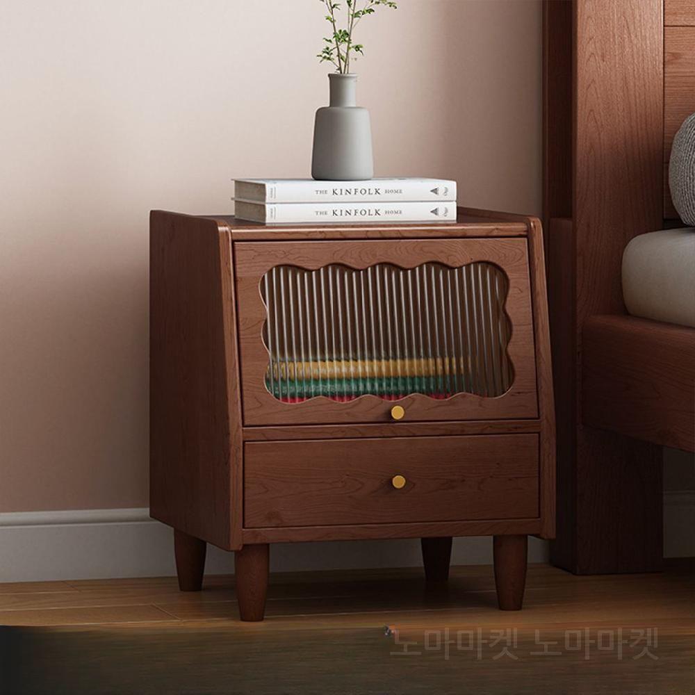 엔틱 원목 협탁 서랍장 침대 옆 미니 책장 체리브라운 창홍유리 협탁 - 상세 이미지 2