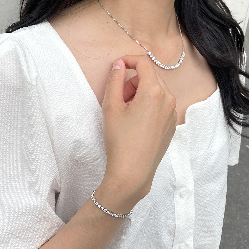 1부 랩 다이아 3.5mm 하프 테니스 목걸이 결혼 기념일 선물 - 상세 이미지 5