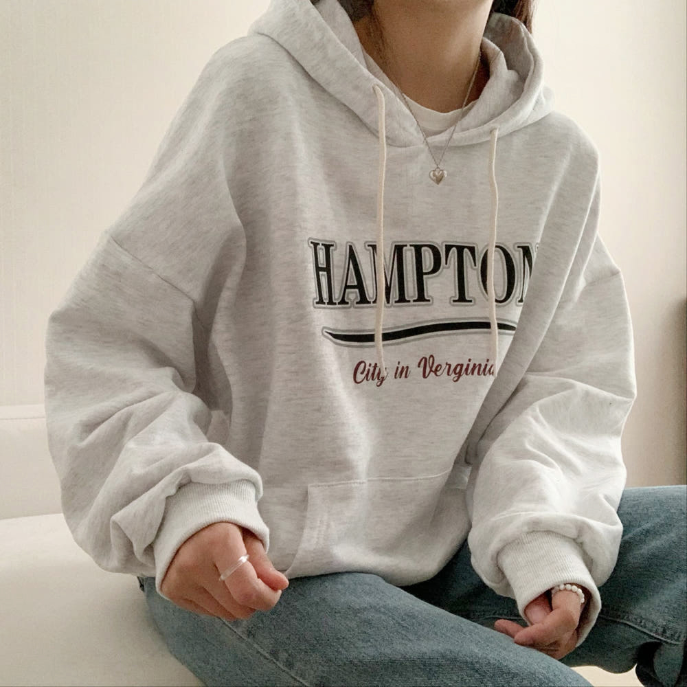 오버핏 자수 레터링 레이어드 여성 후드티 가을 티셔츠 코튼 여자 맨투맨 박스티 - 상품 이미지