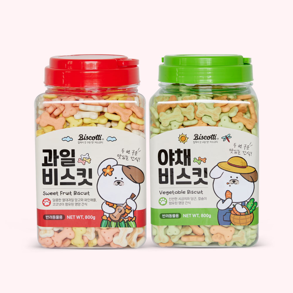 비스코티 강아지 쿠키 비스켓 뻥튀기 애견과자 야채+과일 800g 2개 - 상품 이미지