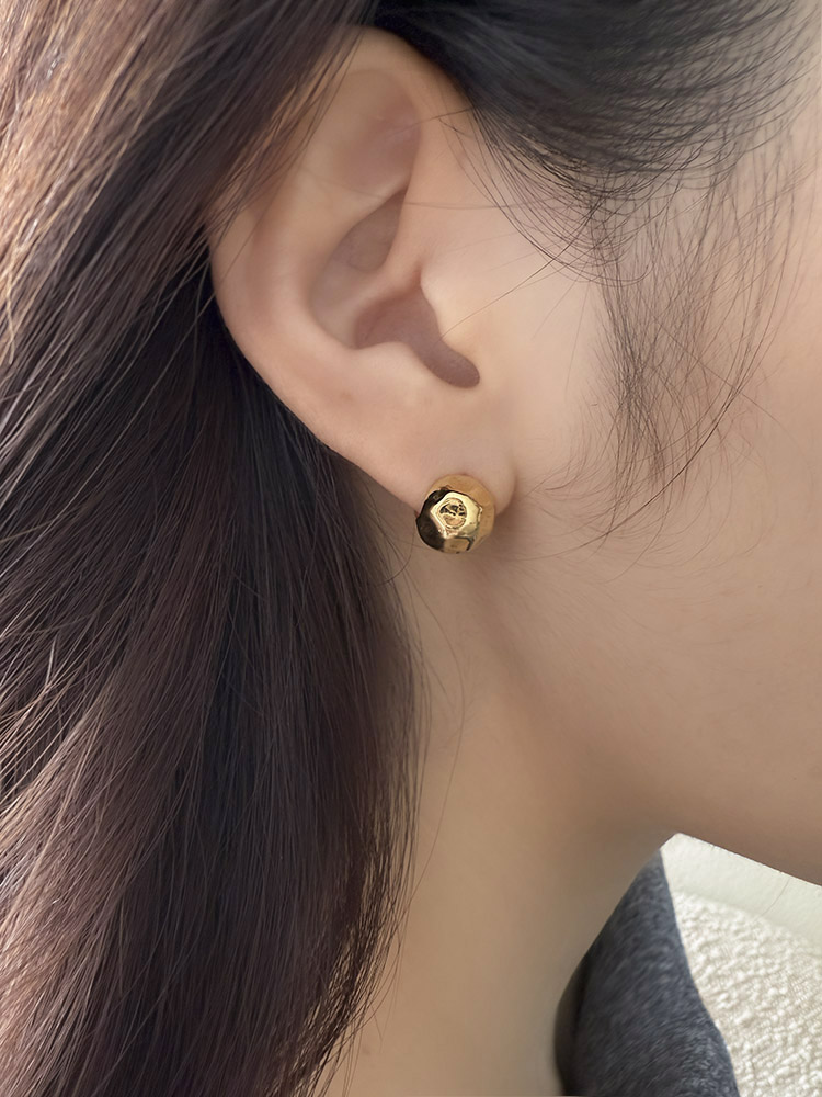 셀프러브 해머드 은 볼 이어링 10mm - 925실버 비정형 볼륨 원터치 볼드 은링귀걸이 - 상세 이미지 2