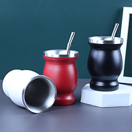 [해외]마테차컵 남미 찻잔 찻잎 스테인리스 허브 전용컵 빨대 음료 A.흰색