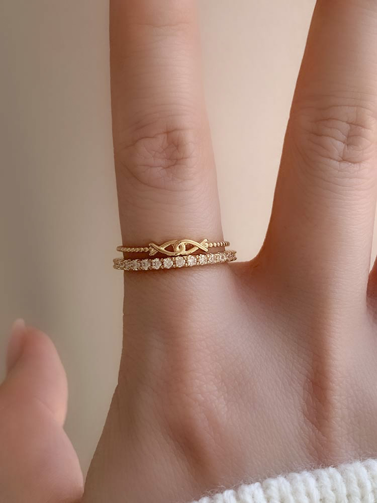 [무배] 14k 트윈 물고기반지 5-19호 - 애끼 모녀링 우정 행운 로즈골드