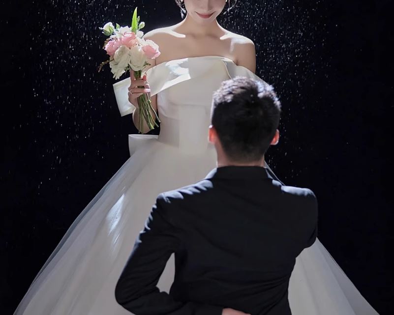 새틴 오프숄더 결혼식 A라인 스몰웨딩 스냅촬영 본식 셀프웨딩드레스 - 상세 이미지 2