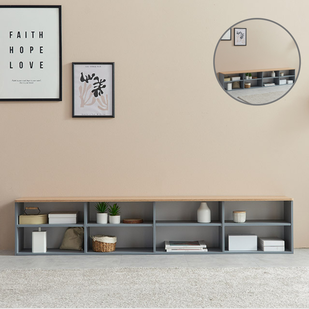 홈트리가구 와이드 낮은 거실장 시리즈 도어형/오픈형 좌식 수납장 TV장 오픈형 2000mm, 그레이