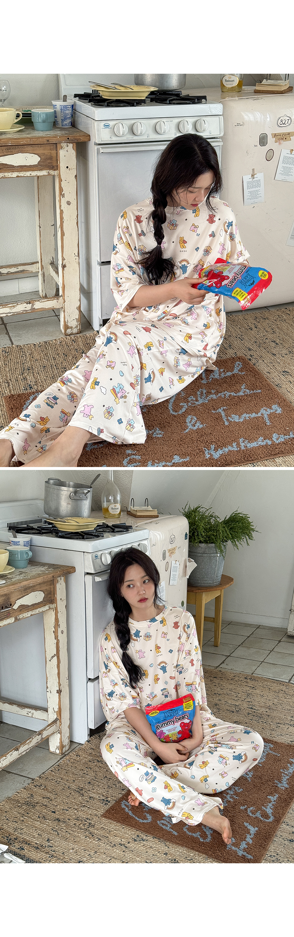 [MADE] 빅사이즈 66-110 파티 베어 오버핏 반팔 티셔츠 밴딩 팬츠 투피스 파자마 잠옷 세트 상세 이미지 22