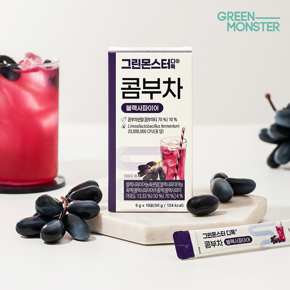 그린몬스터 디톡 콤부차 블랙사파이어 20억 유산균 3박스+3박스 (총 6박스, 60스틱) (비건유산균 독일산유기농콤부차 달콤 청량 체중관리) - 상세 이미지 4