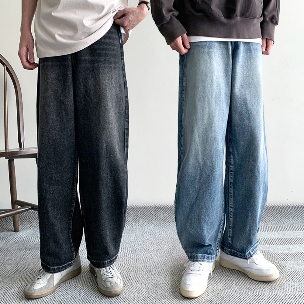벌룬데님 남자와이드청바지 남자흑청바지 연청바지 - 메인 이미지