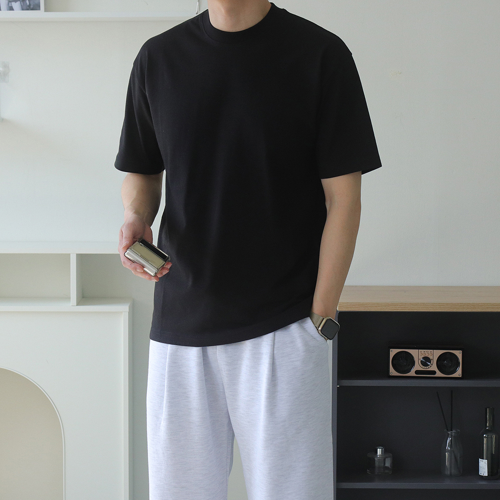 남자 반팔티 오버핏 이너 레이어드 흰색 반팔 티셔츠 - 상세 이미지 2