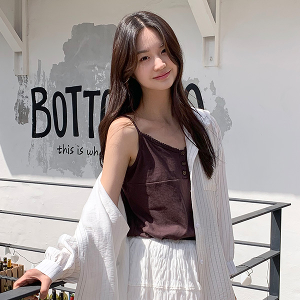 우퍼 버튼 브이넥 레이스 나시 ts4483 - 상품 이미지