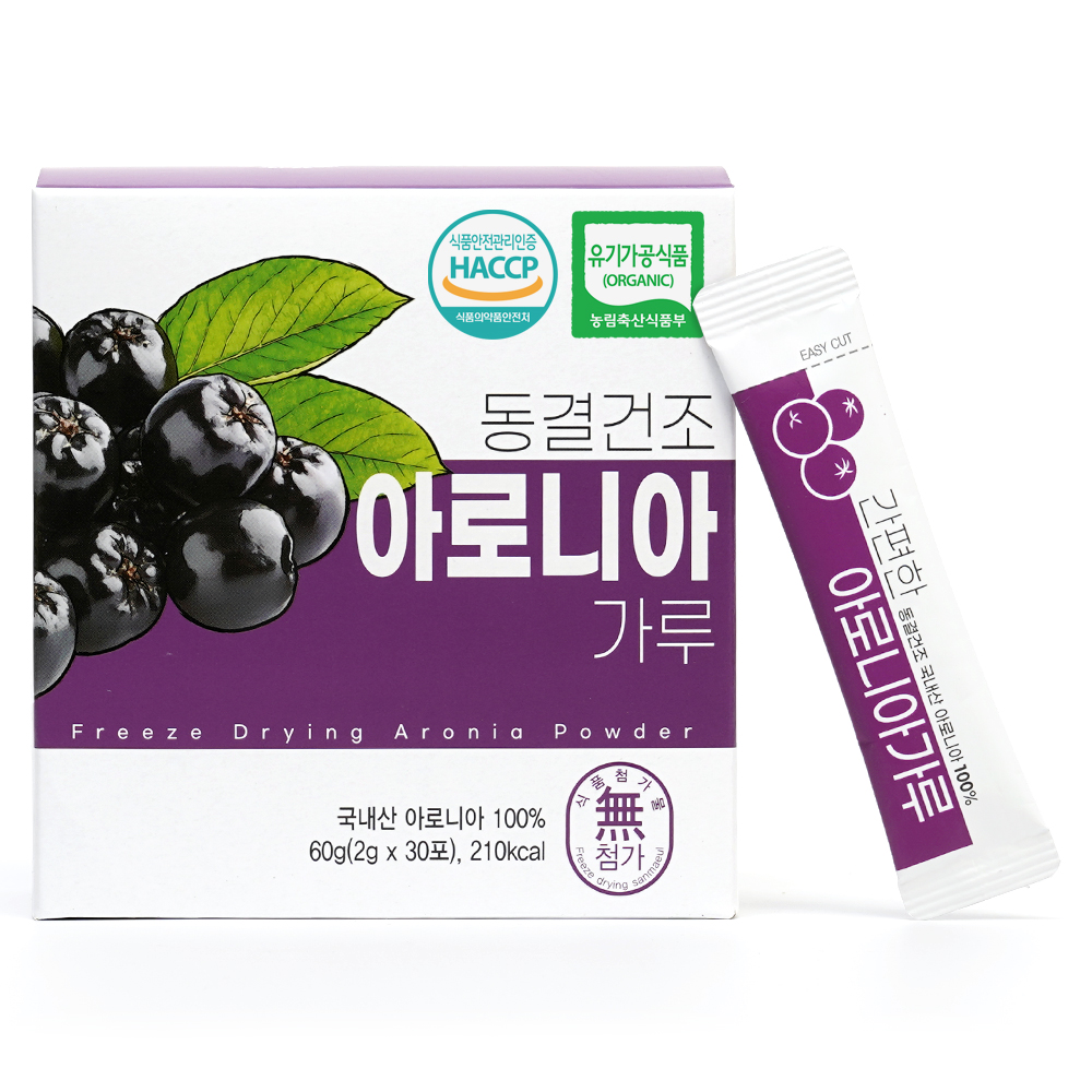 산마을 동결건조 국내산 유기농 아로니아가루 2gX30포 스틱형 분말 - 상세 이미지 3