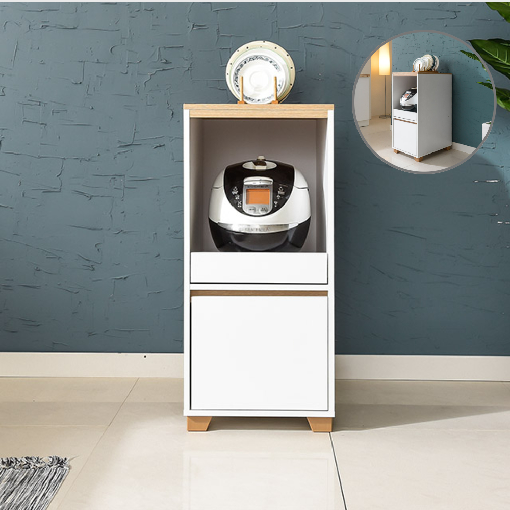 홈트리가구 주방 수납 렌지대 주방장 밥솥장 키큰장 시리즈 틈새장 870mm, 2단, 오크화이트