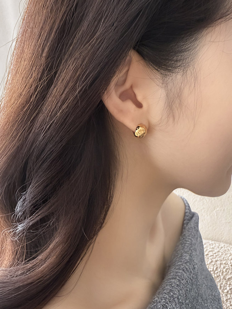 셀프러브 해머드 은 볼 이어링 10mm - 925실버 비정형 볼륨 원터치 볼드 은링귀걸이 - 상세 이미지 5