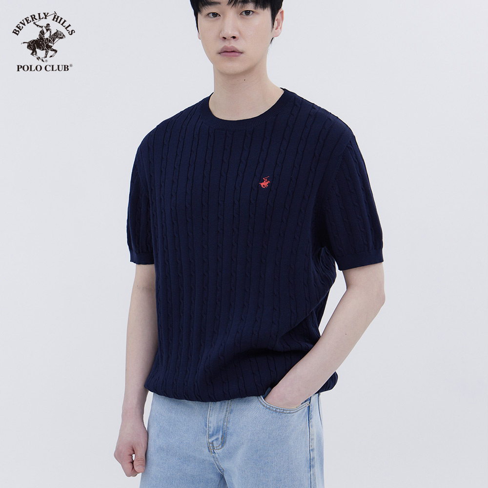 [비버리힐즈폴로클럽] 남여공용 자수로고 케이블 꽈배기 라운드넥 반팔 니트 (3컬러) : 진마니아